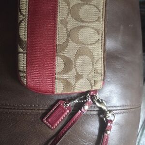 Coach Red and Brown Signature Wristlet